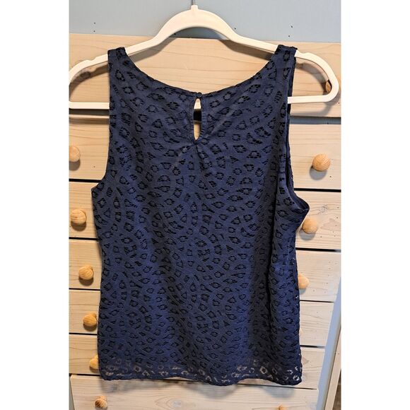 LOFT Lace Overlay Tank -Navy- Medium- boho, chic, feminine, casual, dressy - Picture 2 of 8
